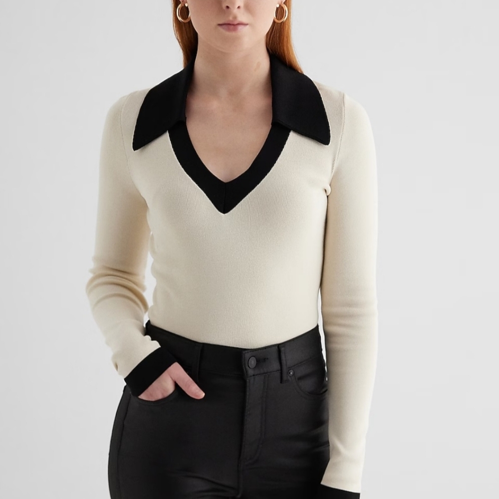 Express Silky Soft Fitted Vneck Polo NWT